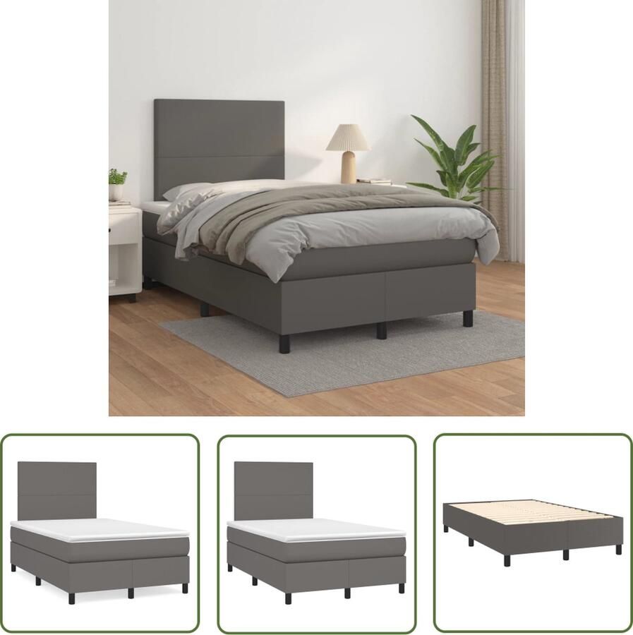 The Living Store Boxspring Bed Kunstleer Grijs 203x120x118 128 cm Pocketvering Matras 120x200x20 cm Huidvriendelijk Topmatras Inclusief montagehandleiding