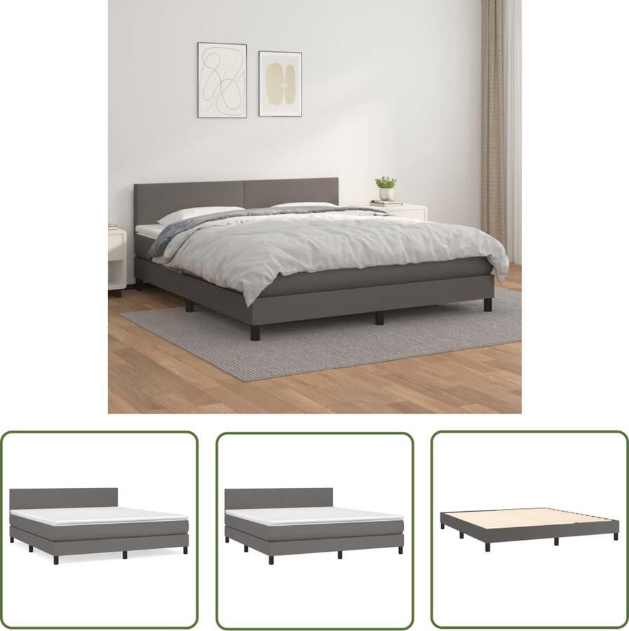 The Living Store Boxspringbed Grijs 203 x 163 x 78 88 cm Duurzaam kunstleer Verstelbaar hoofdbord Pocketvering matras Middelharde ondersteuning Huidvriendelijk topmatras Inclusief montagehandleiding