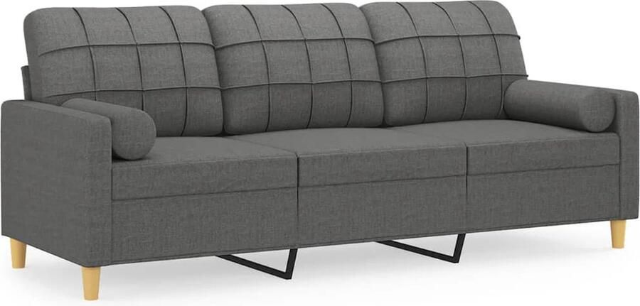 The Living Store Driezitsbank met sierkussens 180 cm stof donkergrijs Drie Persoons Bank Grijze Bank Comfortabele Bank Stoffen Bank Lounge Bank
