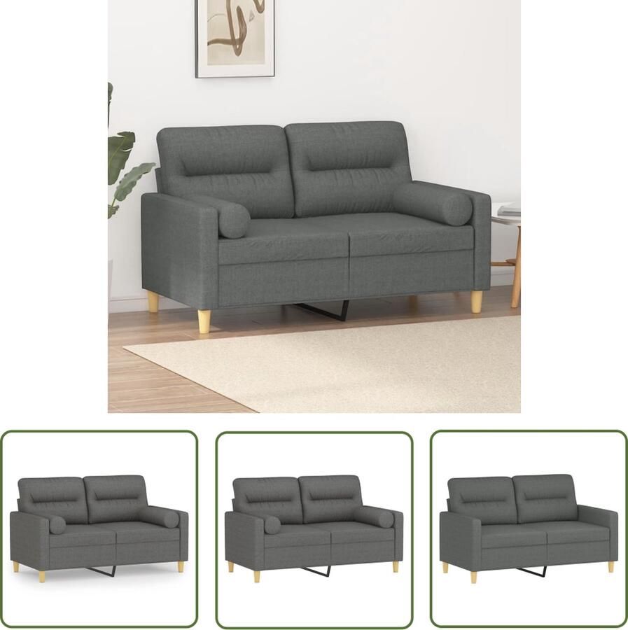 The Living Store Tweezitsbank met sierkussens 120 cm stof donkergrijs Tweezitsbank Grijze Bank Banks Kopen Lounge Meubilair Stoffen Bank