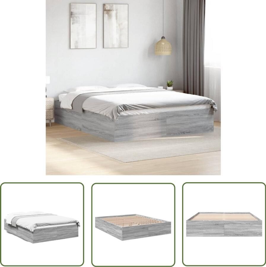 VidaXL Bedframe bewerkt hout grijs sonoma eikenkleurig 150x200 cm Bedframe Grijze Bed Sonoma Eiken Houten Bed Tweepersoonsbed