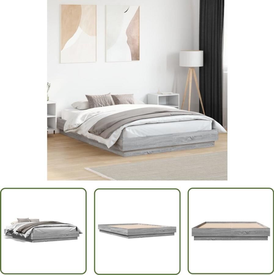 VidaXL Bedframe bewerkt hout grijs sonoma eikenkleurig 150x200 cm Bedframe Grijze Bedbank Sonomane Eiken Tweepersoonsbed Boxspring