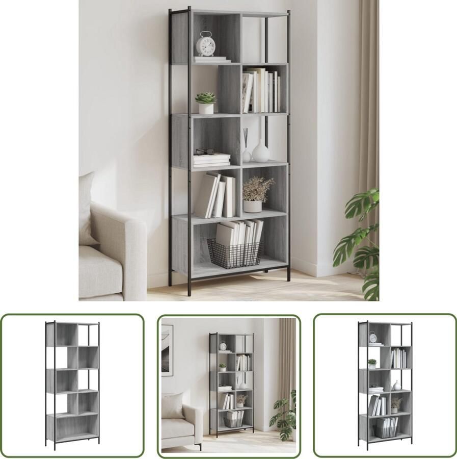 The Living Store Boekenkast 72x28x172 cm bewerkt hout grijs sonoma eikenkleurig Boekenkast Grijze Boekenkast Houten Boekenkast Sonoma Eiken Boekenkast Opbergkast