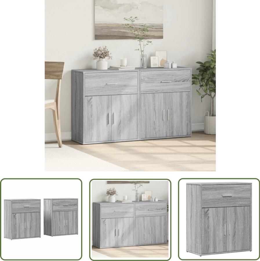 VidaXL Dressoirs 2 st 60x31x70 cm bewerkt hout grijs sonoma eikenkleur Dressoir Grijze Dressoir Houten Dressoir Salontafel Tv Tafel