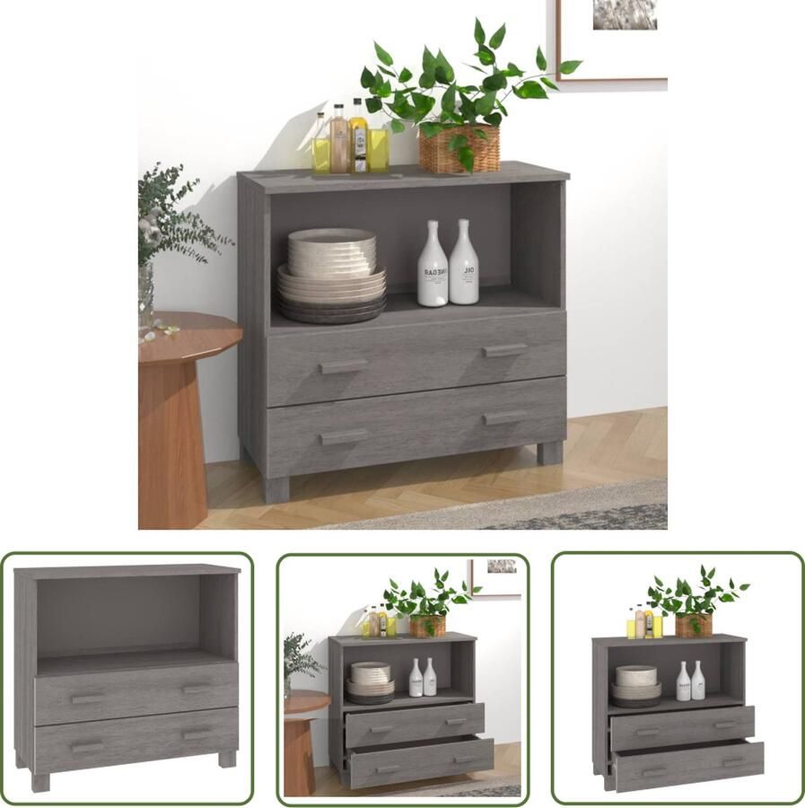 The Living Store Dressoir HAMAR 85x35x80 cm massief grenenhout lichtgrijs Dressoir Houten Dressoir Dressoirs Salontafel Woonkamerinrichting