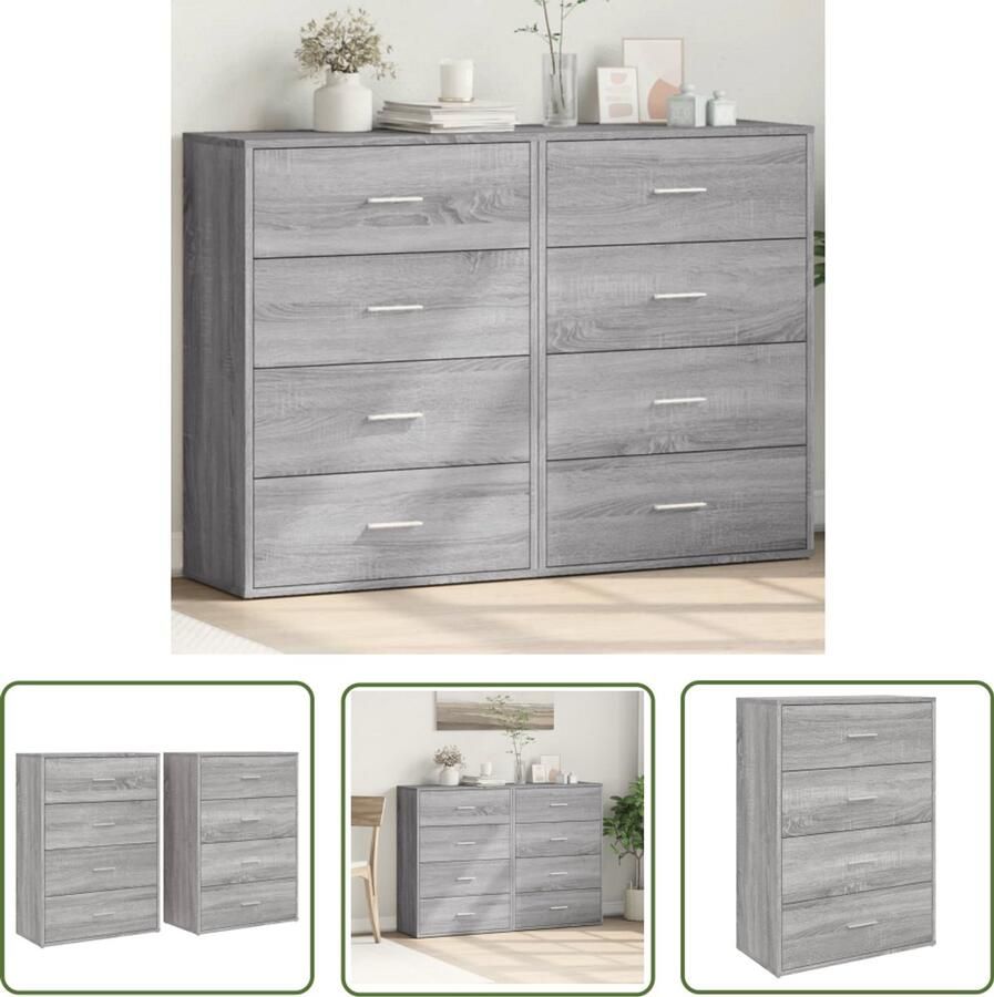 The Living Store Dressoirs 2 st 60x31x84 cm bewerkt hout grijs sonoma eikenkleur Dressoir Opbergkast Houten Meubel Grijze Meubelen Salontafel
