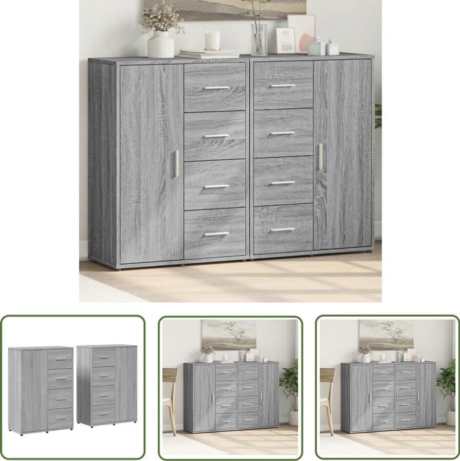 The Living Store Dressoirs 2 st 60x31x84 cm bewerkt hout grijs sonoma eikenkleur Dressoir Opbergkast Meubels Houten Dressoir Grijze Dressoir