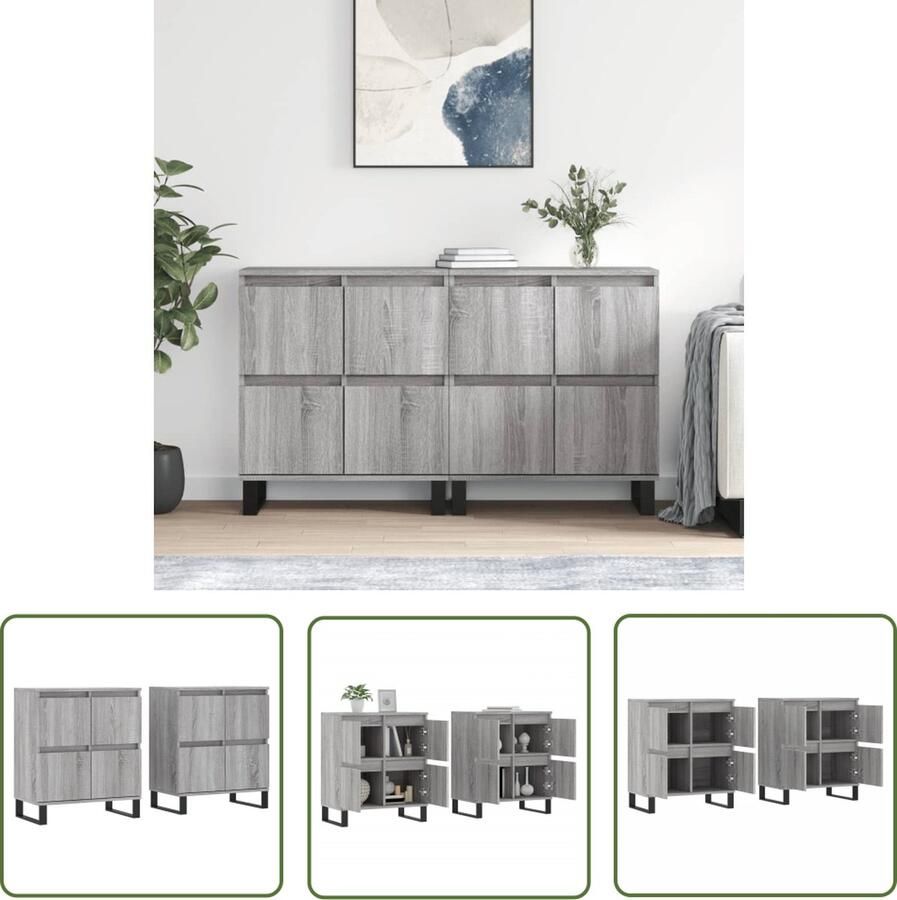 The Living Store Dressoirs 2 st bewerkt hout grijs sonoma eikenkleurig Dressoir Grijze Dressoir Houten Dressoir Vintage Dressoir Salontafel