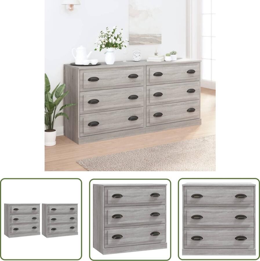 VidaXL Dressoirs 2 st bewerkt hout grijs sonoma eikenkleurig Dressoirs Grijze Dressoirs Sonomane Eiken Dressoirs Houten Dressoirs Kastjes