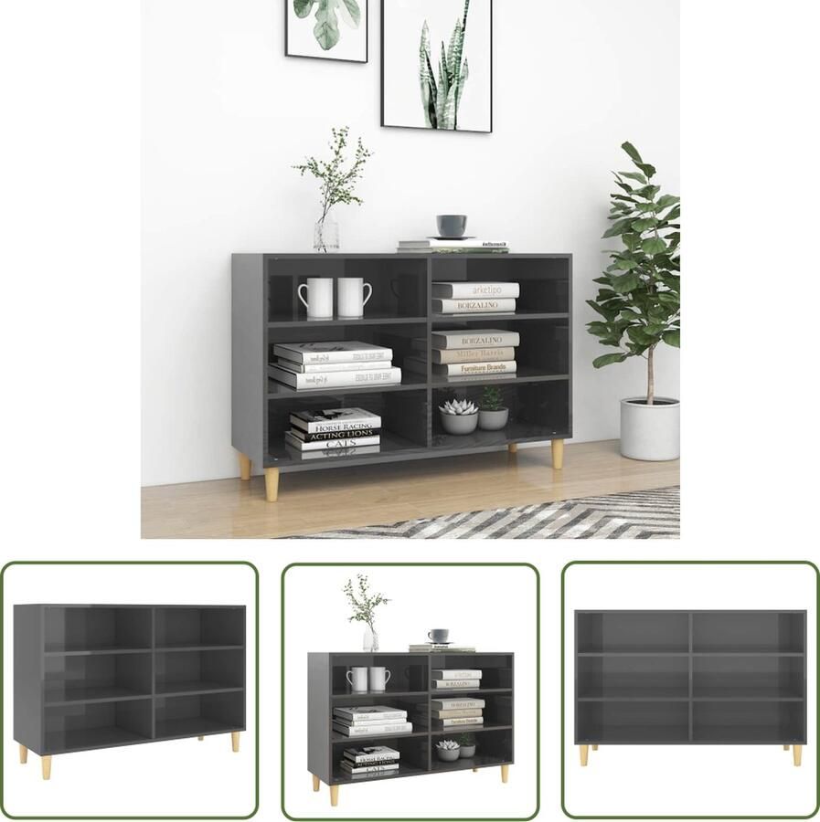 The Living Store Dressoir 103 5x35x70 cm bewerkt hout hoogglans grijs Dressoir Scandinavisch Design Grijze Dressoirs Tv Meubel Opbergkast