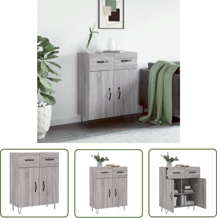VidaXL Dressoir 69 5x34x90 cm bewerkt hout grijs sonoma eikenkleurig Dressoirs Grijze Dressoirs Houten Dressoirs Sonoma Eiken Dressoir Modern Dressoir