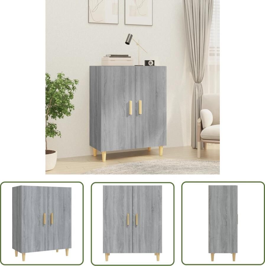 The Living Store Dressoir 70x34x90 cm bewerkt hout grijs sonoma eikenkleurig Dressoir Buffetkast Grijze Kast Houten Kast Salontafel