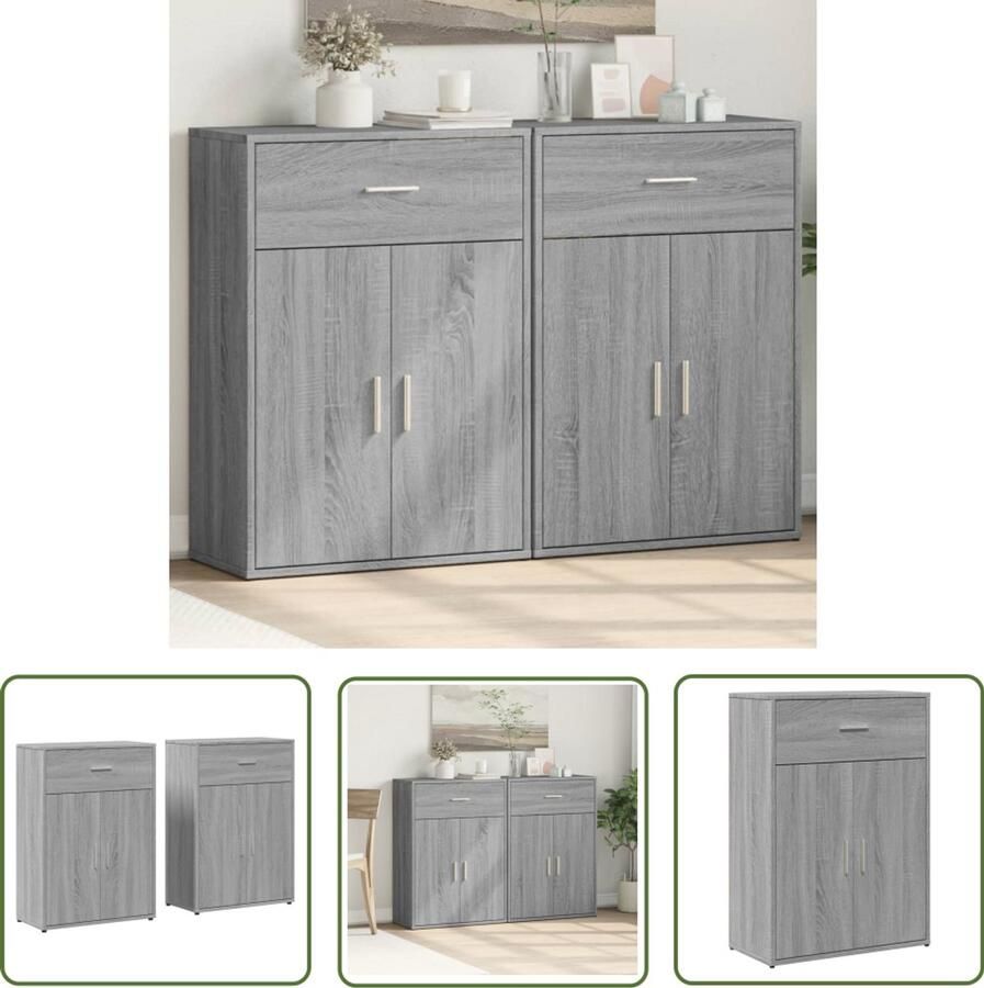 The Living Store Dressoirs 2 st 60x30x84 cm bewerkt hout grijs sonoma eikenkleur Dressoir Grijze Dressoir Houten Dressoir Salontafel Tv Tafel