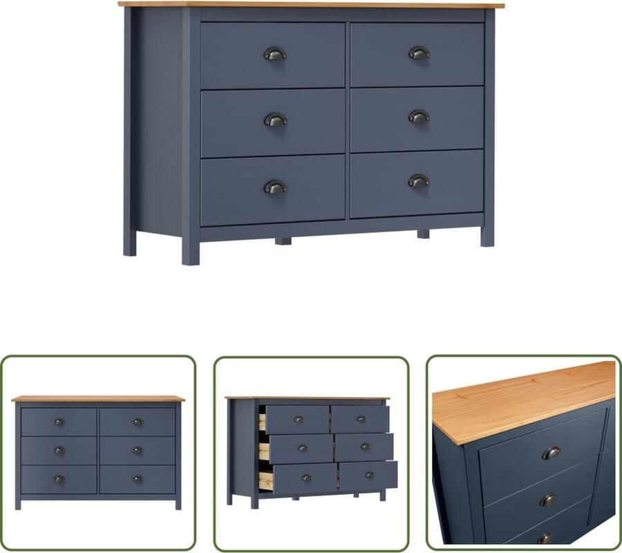 VidaXL Dressoir Hill 125x40x80 cm massief grenenhout grijs Dressoir Grijze Dressoirs Houten Dressoir Grenenhouten Dressoir Vintage Dressoir