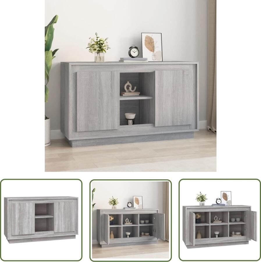 VidaXL Dressoir 102x35x60 cm bewerkt hout grijs sonoma eikenkleurig Dressoir Grijze Eikenhouten Dressoir Houten Dressoir Salontafel Tv Tafel