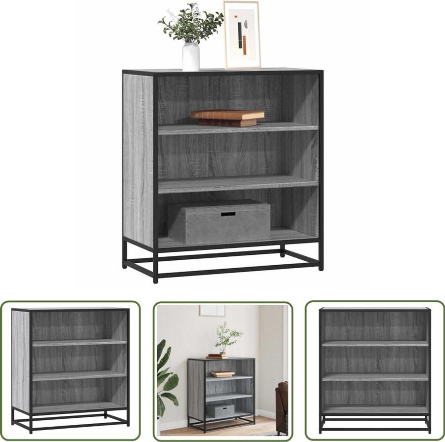 The Living Store Dressoir 68x35x76 cm bewerkt hout en metaal grijs sonoma Dressoir Opbergkast Salontafel Industrieel Design Modern Meubilair