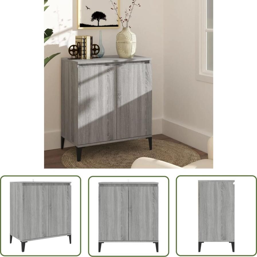 The Living Store Dressoir 60x35x70 cm bewerkt hout grijs sonoma eikenkleurig Dressoir Kast Salontafel Minimalistisch Design Grijze Kleur