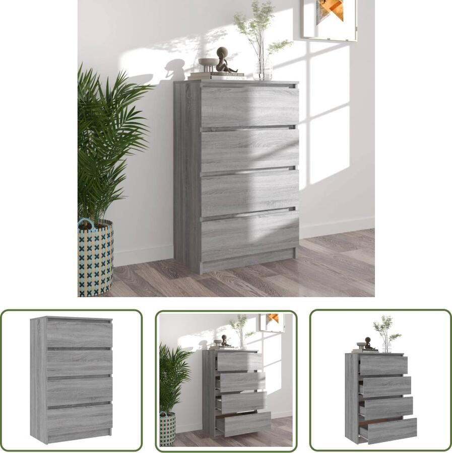 The Living Store Dressoir 60x35x98 5 cm bewerkt hout grijs sonoma eikenkleurig Dressoir Kast Minimalistisch Grijze Kast Houten Dressoir