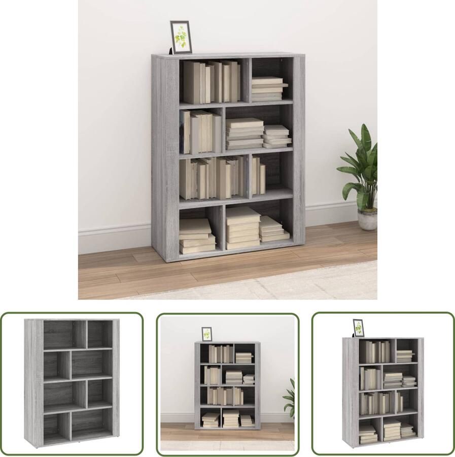 The Living Store Dressoir 80x30x106 cm bewerkt hout grijs sonoma eikenkleurig Dressoir Kast Bijzettafel Houten Dressoir Grijze Kast