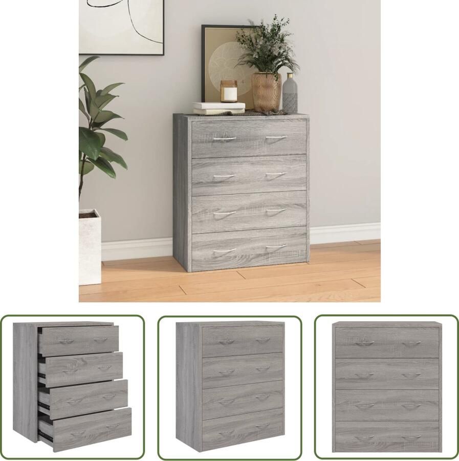 The Living Store Dressoir met 4 lades 60x30 5x71 cm grijs sonoma Dressoirs Kast Houten Dressoir Grijze Dressoir Salontafel