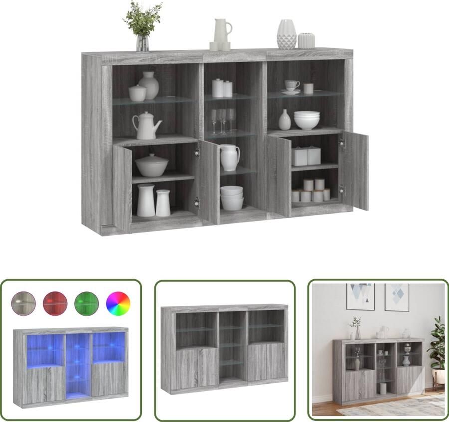 VidaXL Dressoir met LED-verlichting 162x37x100 cm grijs sonoma eiken Dressoir Grijze Kast Houten Dressoir Led Verlichting Dressoir Salontafel
