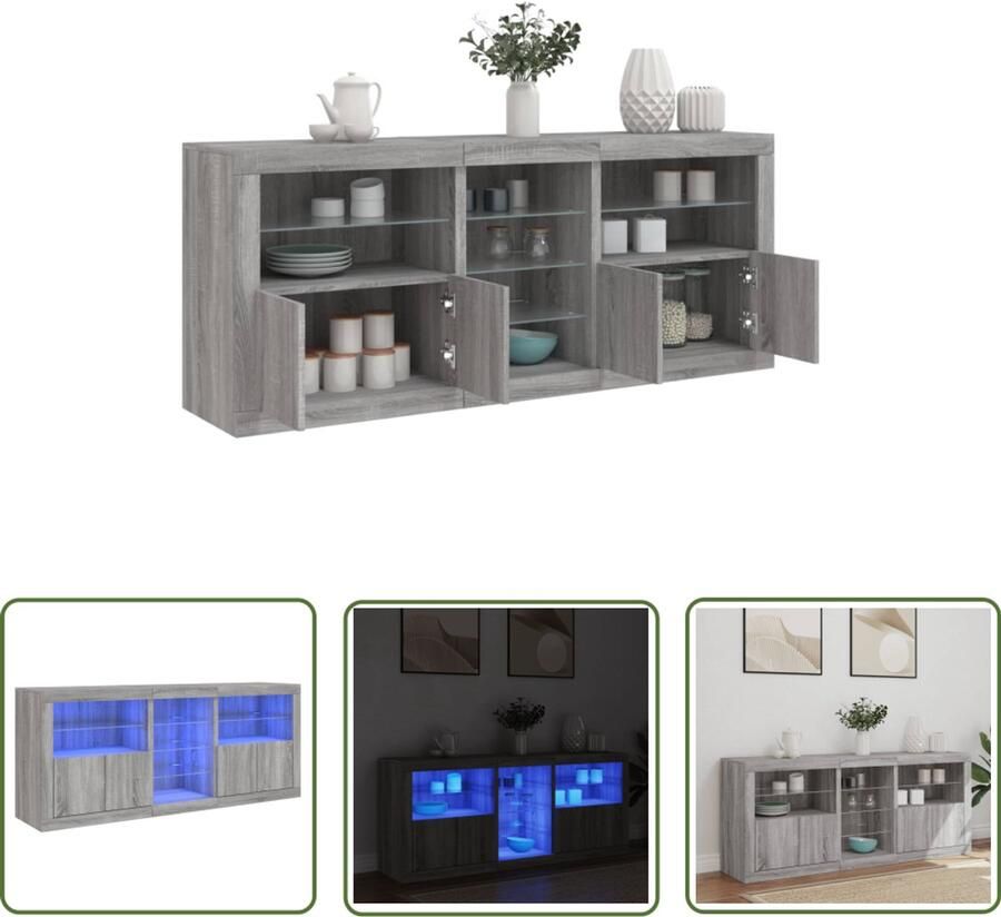 VidaXL Dressoir met LED-verlichting 162x37x67 cm grijs sonoma Dressoir Grijze Kast Houten Dressoir Led Verlichting Dressoir Woonaccessoires