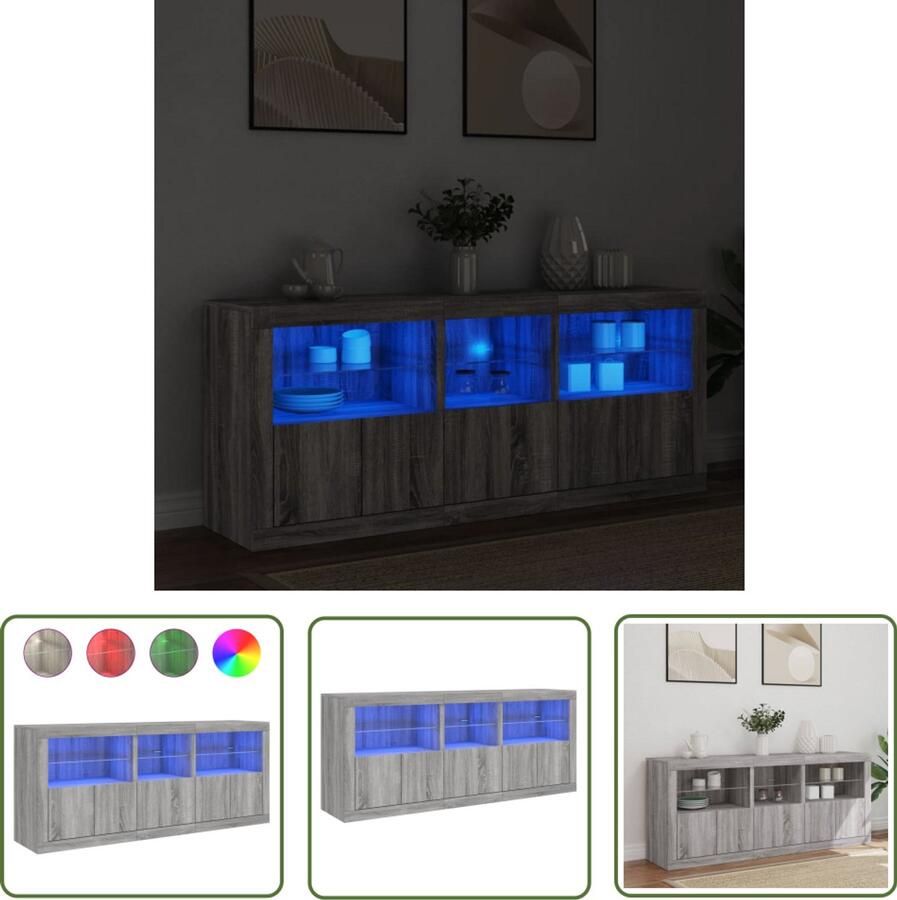 The Living Store Dressoir met LED-verlichting 162x37x67 cm grijs sonoma Modern Dressoir Led Dressoir Rgb Verlichting Opberg Kast Tv Stand