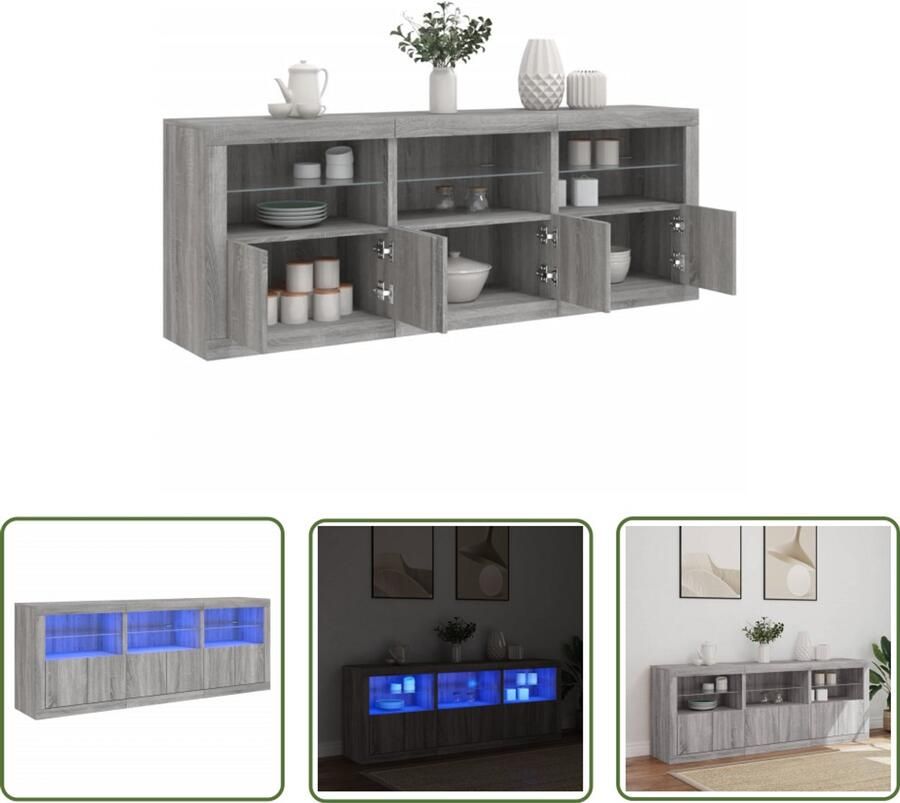 The Living Store Dressoir met LED-verlichting 181 5x37x678 cm grijs sonoma eiken Dressoir Led Verlichting Moderndressoir Grijssoma Eiken Opbergkast