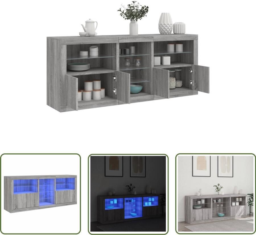 The Living Store Dressoir met LED-verlichting 181 5x37x678 cm grijs sonoma eiken Dressoir Modern Dressoir Led Dressoir Opberg Kast Tv Stand