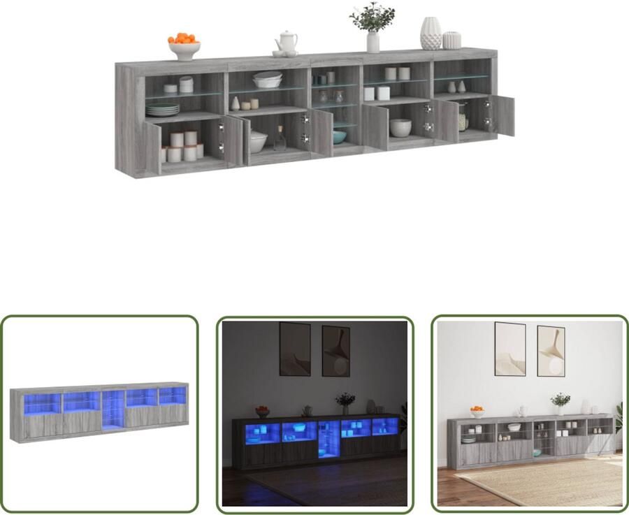 VidaXL Dressoir met LED-verlichting 283x37x67 cm grijs sonoma eiken Dressoir Grijze Kast Houten Dressoir Led Verlichting Salontafel