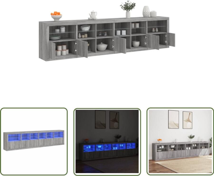The Living Store Dressoir met LED-verlichting 283x37x67 cm grijs sonoma eiken Dressoir LED-verlichting Grijze Kast Houten Dressoir Salontafel