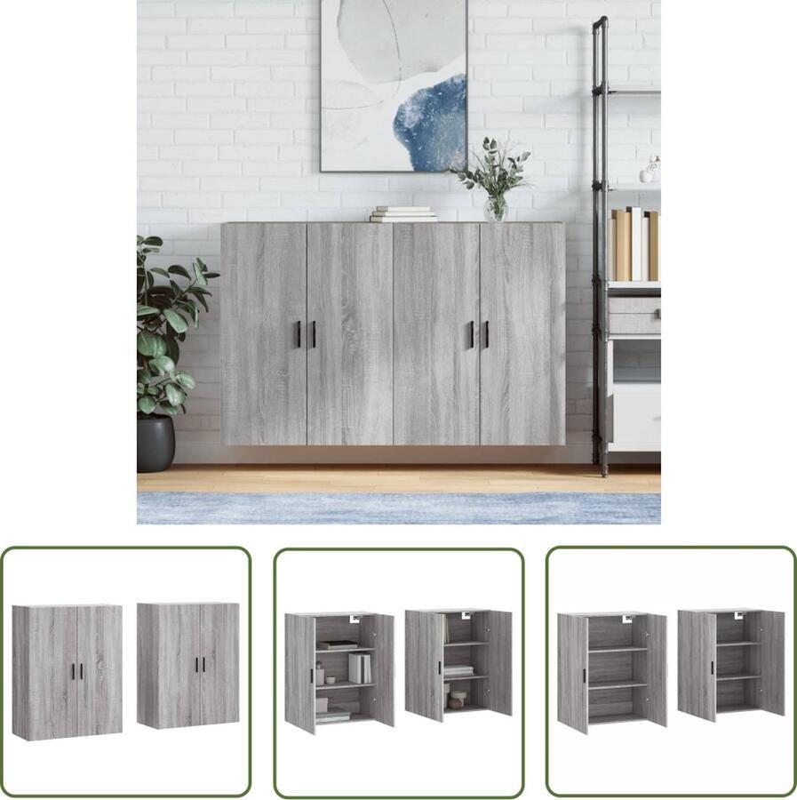 The Living Store Hangkasten 2 st 69 5x34x90 cm grijs sonoma eikenkleurig Wandkast Hangkast Opbergkast Keukenkast Grijze Kast