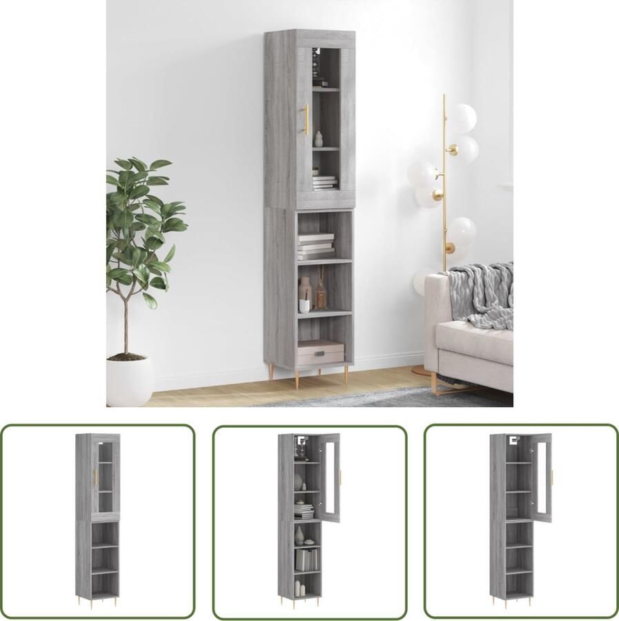 The Living Store Opbergkast 34.5 x 34 x 180 cm Grijs Sonoma Eiken Duurzaam materiaal Voldoende opbergruimte Praktische deur Metalen voeten - Foto 11