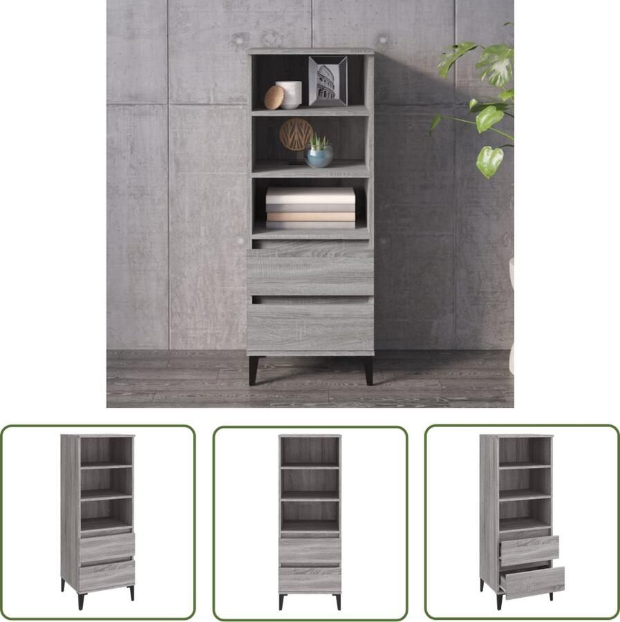 The Living Store Hoge kast 40x36x110 cm bewerkt hout grijs sonoma Hoge Kast Bijzetkast Grijze Kast Houten Kast Opslagoplossing
