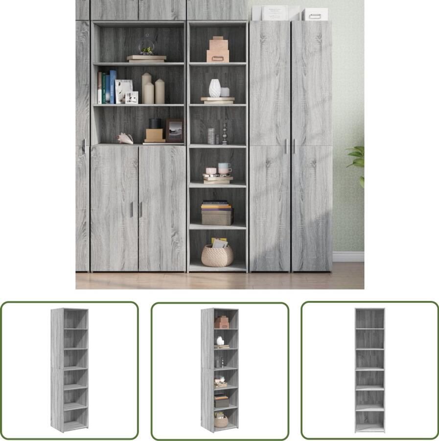 The Living Store Hoge kast 45x41x185 cm bewerkt hout grijs sonoma eikenkleurig Hoge Kast Kledingkast Woonkamer Kast Opslagoplossing Grijze Kast