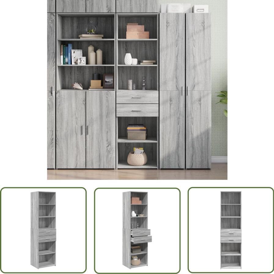 The Living Store Hoge kast 50x42 5x185 cm bewerkt hout grijs sonoma eikenkleurig Opbergkast Hoogste Kast Houten Kast Grijze Kast Scandinavisch Design