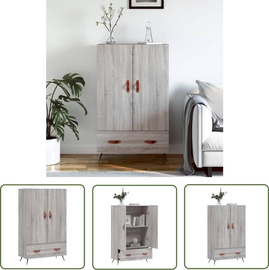 VidaXL Grijze Kast Hoge Kast Hoge kast 69 5x31x115 cm bewerkt hout grijs sonoma eikenkleurig Houten Kast Opslagoplossing Salontafel - Foto 2