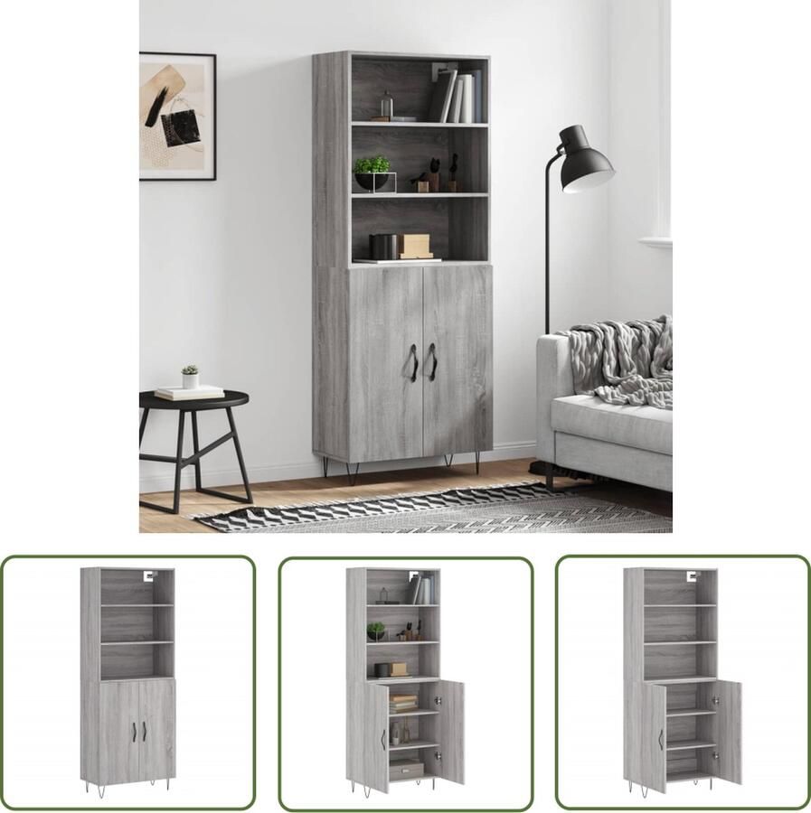 The Living Store Hoge kast 69 5x34x180 cm bewerkt hout grijs sonoma eikenkleurig Hoge Kast Kledingkast Opslagoplossing Grijze Kast Houten Kast - Foto 5