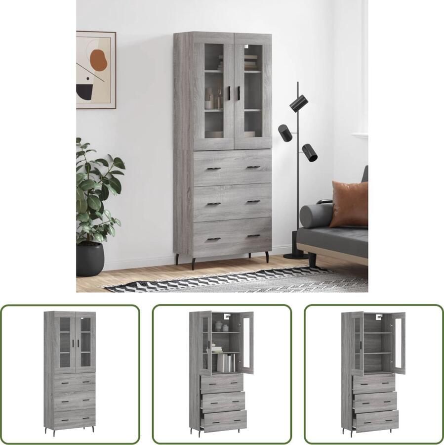 VidaXL Dressoir Hoge Kast Hoge kast 69 5x34x180 cm bewerkt hout grijs sonoma eikenkleurig Buffetkast Houten Kast Grijze Kast