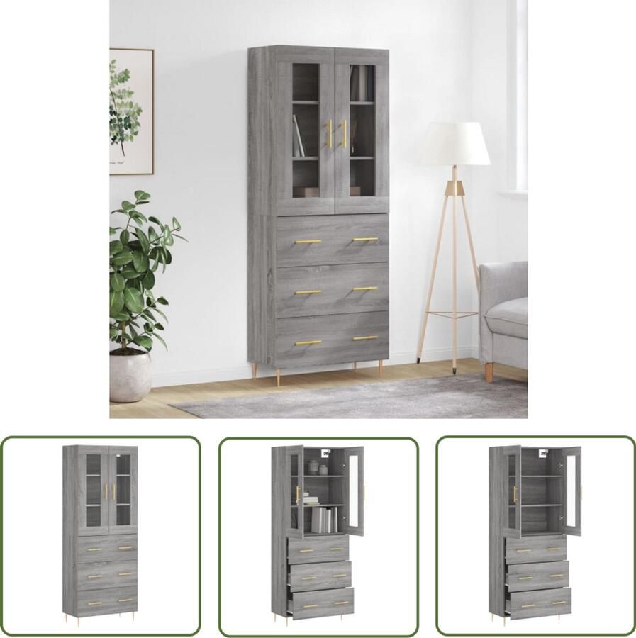VidaXL The Living Store Hoge kast 69 5x34x180 cm bewerkt hout grijs sonoma eikenkleurig Hoge Kast Kledingkast Opslagoplossing Houten Kast Grijze Kast
