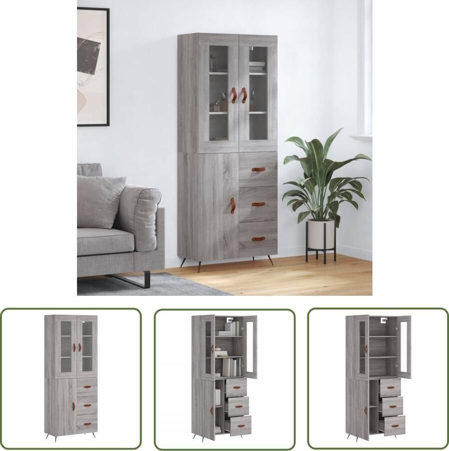 The Living Store Hoge kast 69 5x34x180 cm bewerkt hout grijs sonoma eikenkleurig Hoge Kast Kledingkast Opslagoplossing Grijze Kast Houten Kast - Foto 7
