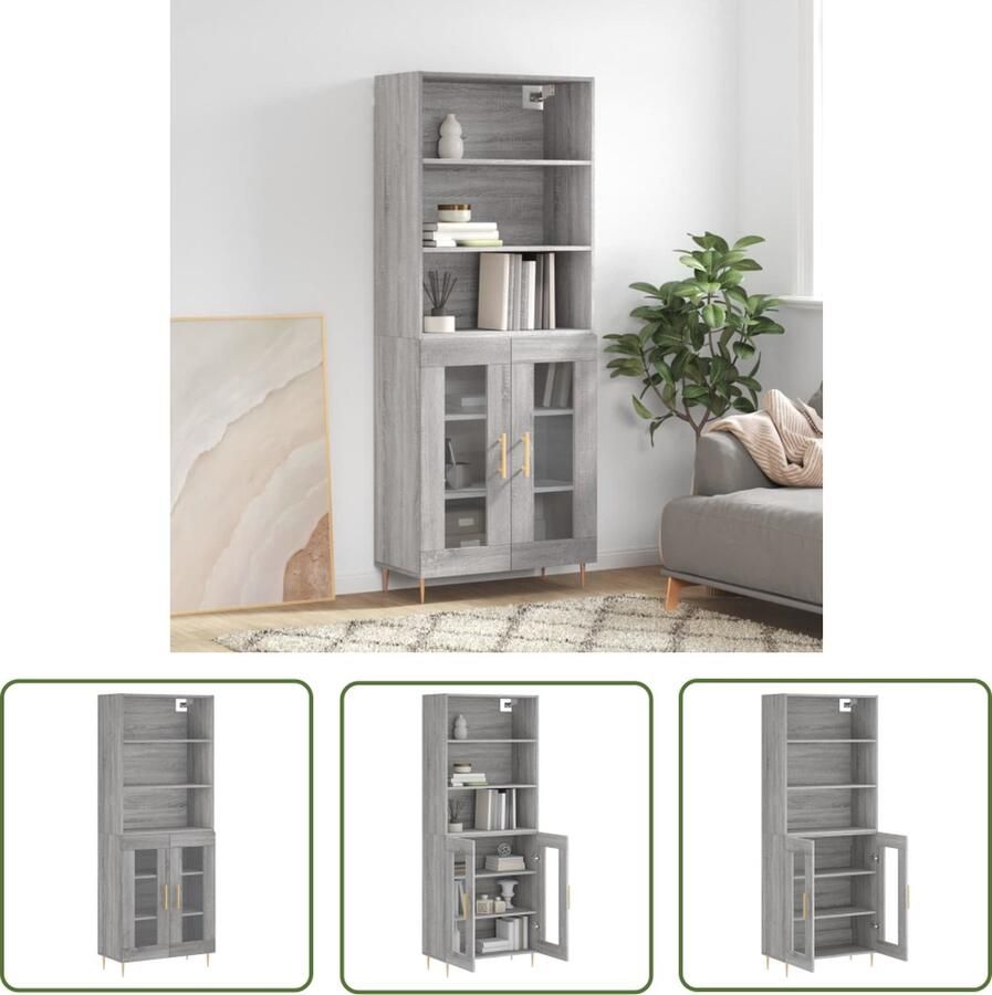 The Living Store Hoge kast 69 5x34x180 cm bewerkt hout grijs sonoma eikenkleurig Hoge Kast Opbergkast Grijze Kast Houten Kast Salontafel