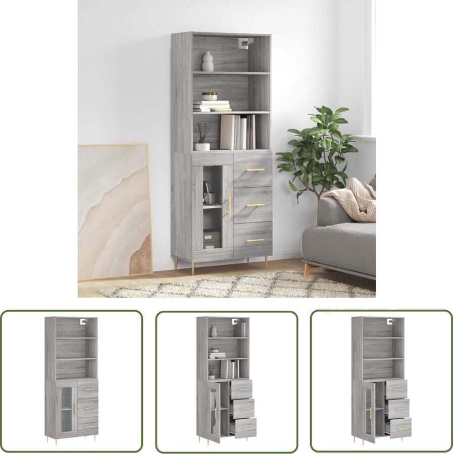 VidaXL Hoge kast 69 5x34x180 cm bewerkt hout grijs sonoma eikenkleurig Hoge Kast Grijze Kast Houten Kast Salontafel Opslagoplossing - Foto 2