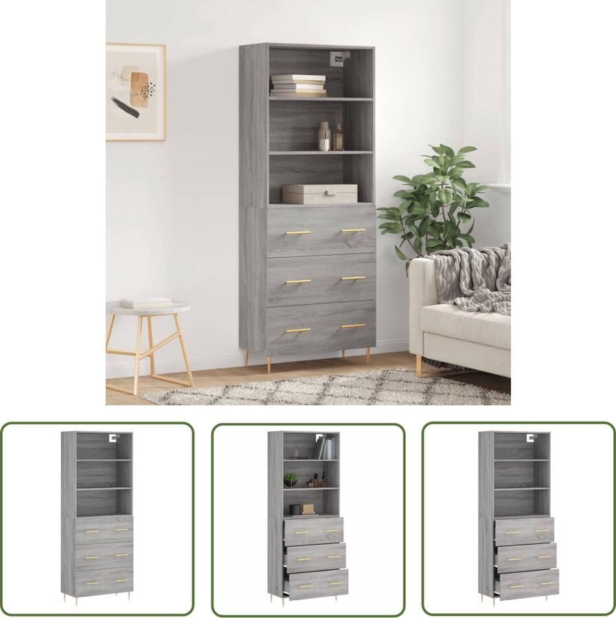 VidaXL Grijze Kast Hoge Kast Hoge kast 69 5x34x180 cm bewerkt hout grijs sonoma eikenkleurig Houten Kast Opslagoplossing Badkamermeubel