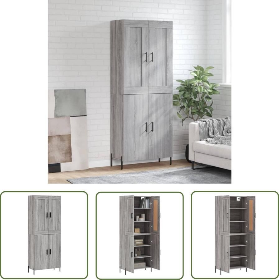The Living Store Hoge kast 69 5x34x180 cm bewerkt hout grijs sonoma eikenkleurig Hoge Kast Dressoir Buffetkast Houten Kast Grijze Kast - Foto 4