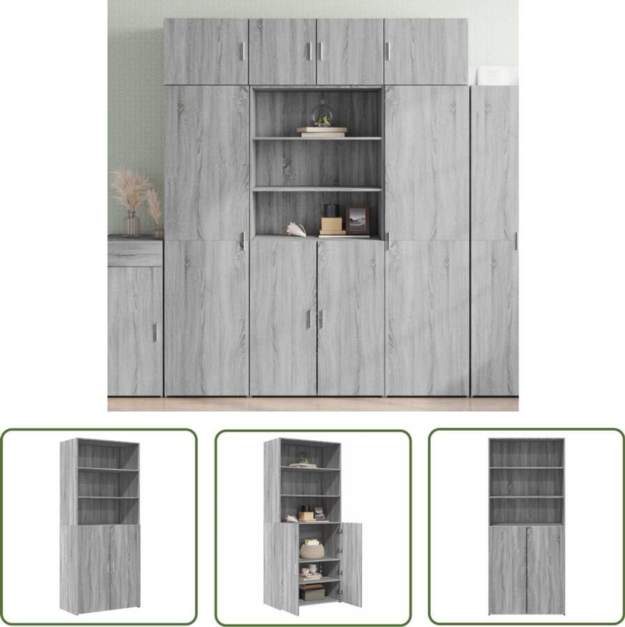 The Living Store Hoge kast 80x42 5x185 cm bewerkt hout grijs sonoma eikenkleurig Hoge Kast Kledingkast Opslagoplossing Woonkamermeubilair Slaapkamermeubilair