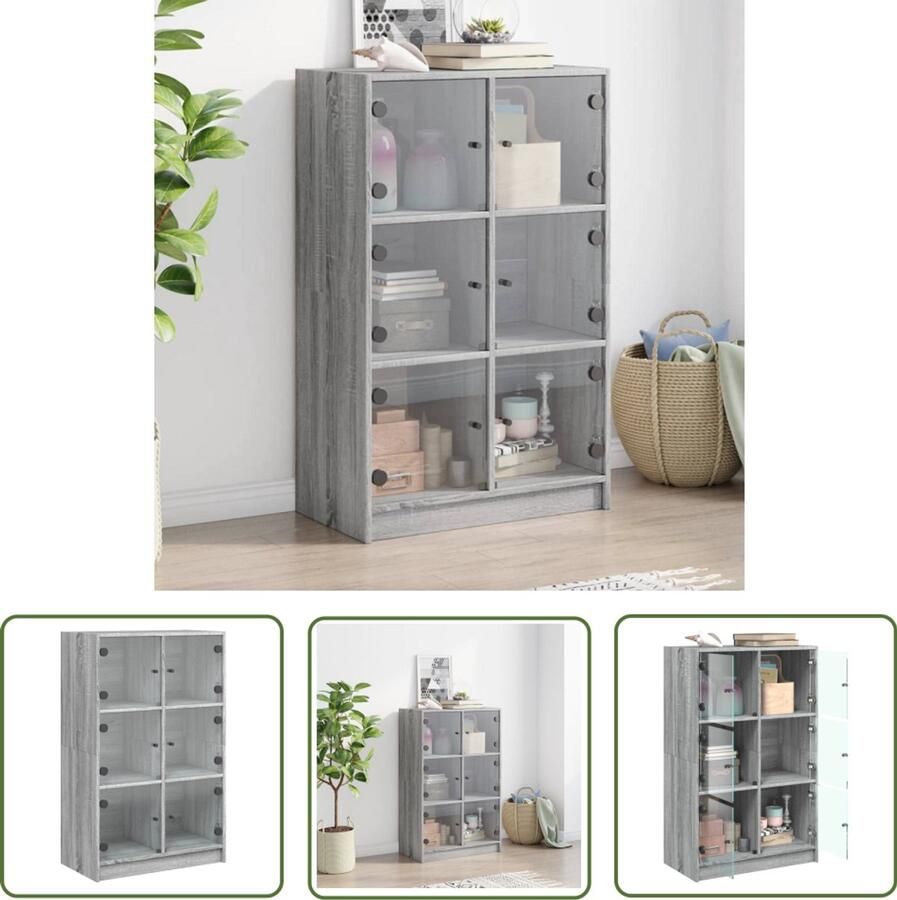The Living Store Hoge kast met deuren 68x37x109 cm bewerkt hout grijs sonoma Hoge Kast Houten Kast Grijze Kast Opbergkast Bibliotheekkast