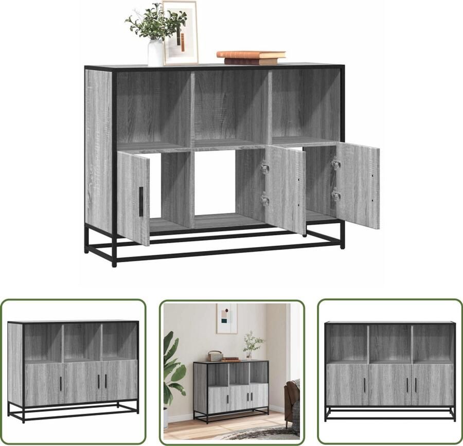 The Living Store Dressoir 100x35x76 cm bewerkt hout grijs sonoma eikenkleurig Dressoir Opbergkast Salontafel Industrieel Design Grijze Meubels