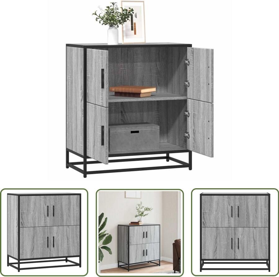 The Living Store Dressoir 68x35x76 cm bewerkt hout grijs sonoma eikenkleurig Dressoir Opbergkast Salontafel Industrieel Meubilair Houten Kast