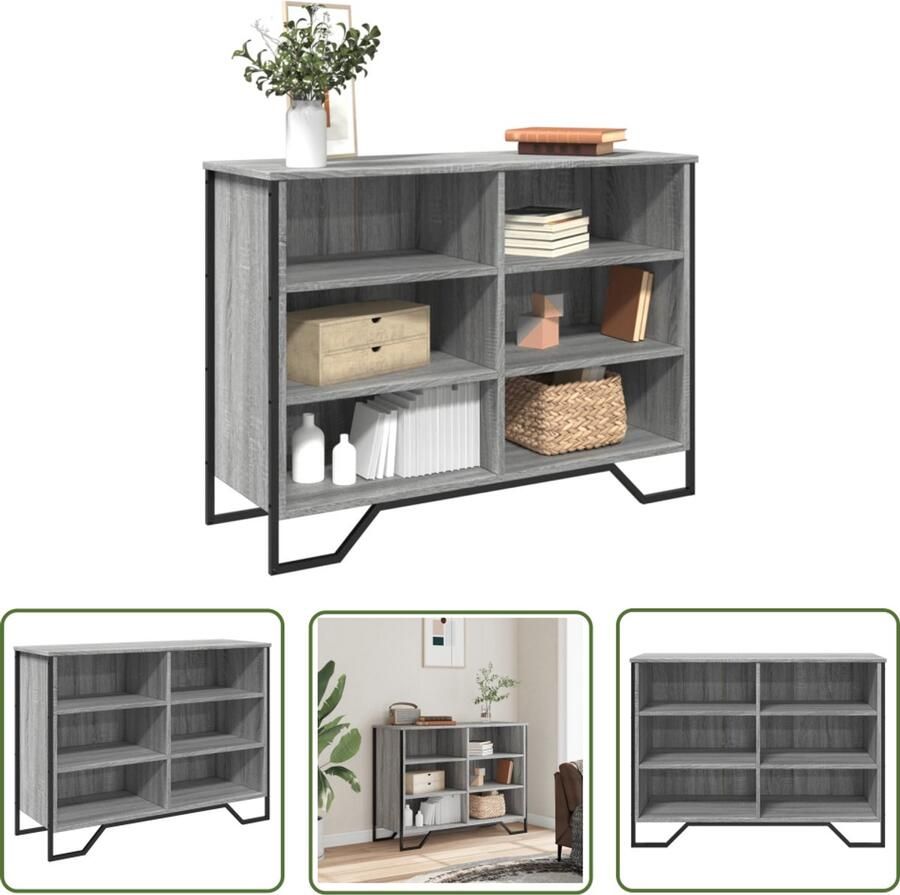The Living Store Dressoir 101x35 5x74 5cm bewerkt hout grijs sonoma eikenkleurig Modern Dressoir Grijze Dressoir Houten Dressoir Eiken Dressoir Opbergdressoir